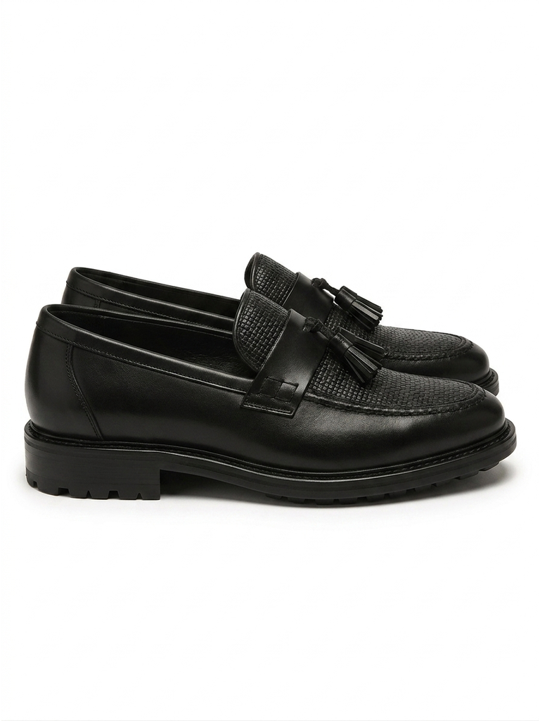 Men's Leather Slip-On Loafers, Woven Tassel Office Shoes