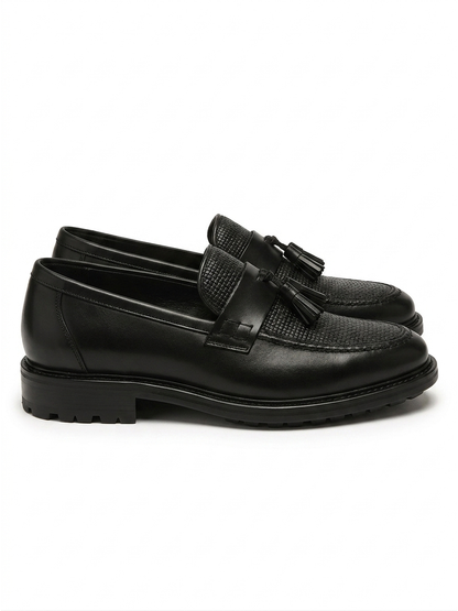 Men's Leather Slip-On Loafers, Woven Tassel Office Shoes
