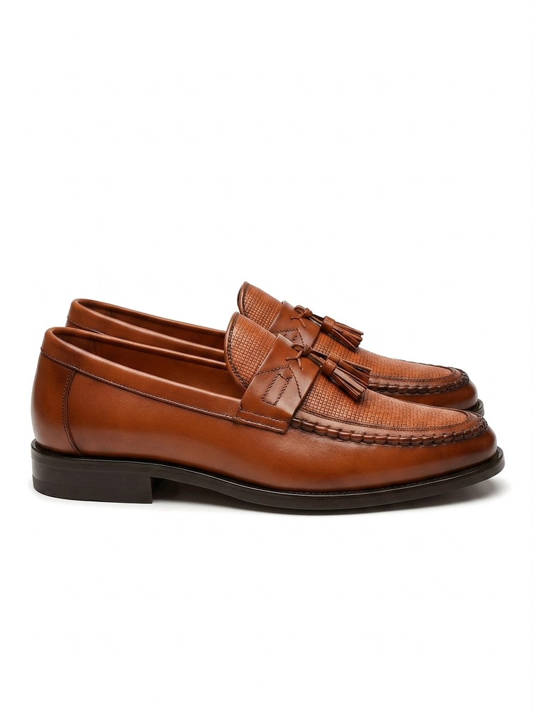 Men's Leather Slip-On Loafers, Woven Tassel Office Shoes