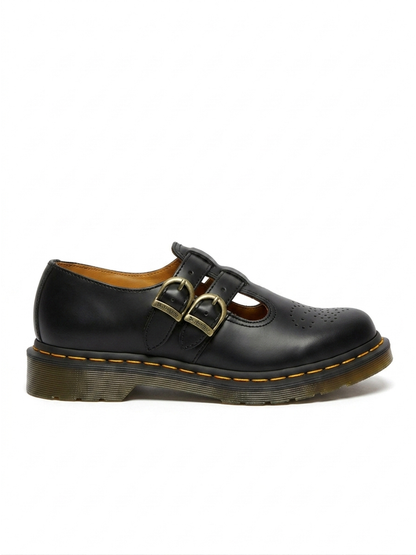 Women's Leather Double Buckle Flats Round Toe Cushioned