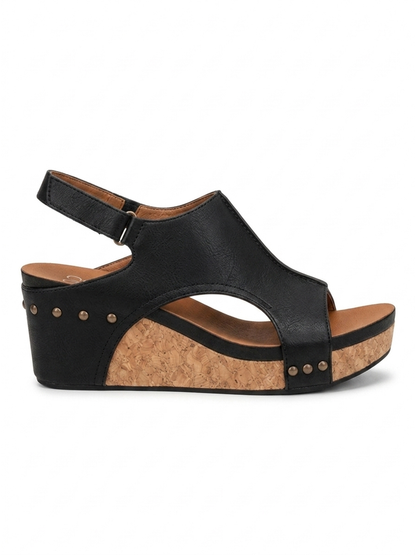 Women's Leather Wedge Sandals, Adjustable Fit, Walking Comfort
