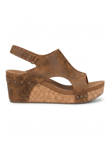 Women's Leather Wedge Sandals, Adjustable Fit, Walking Comfort