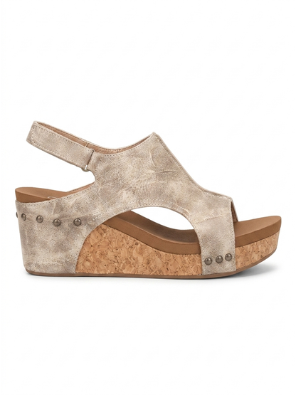 Women's Leather Wedge Sandals, Adjustable Fit, Walking Comfort