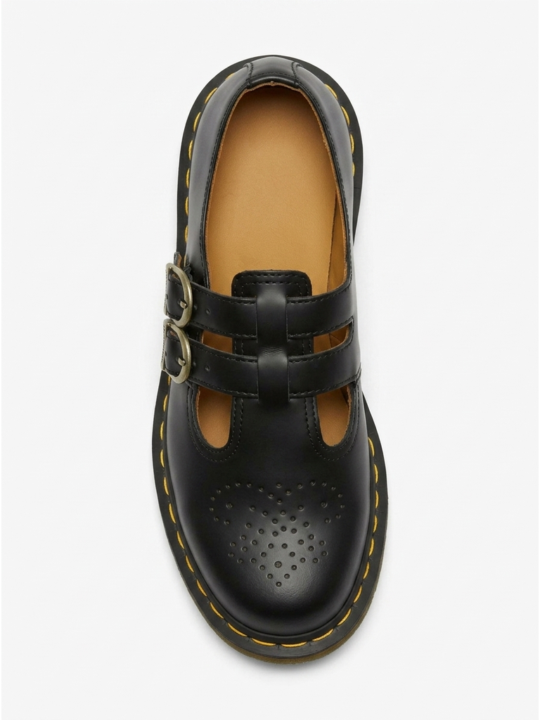 Women's Leather Double Buckle Flats Round Toe Cushioned
