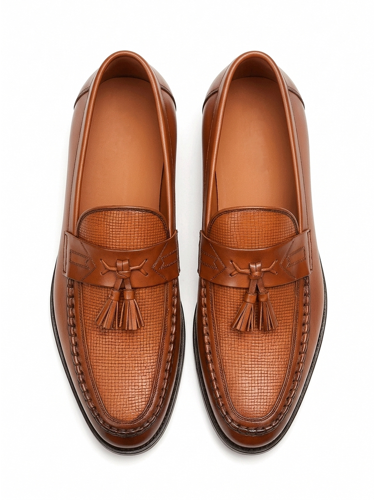 Men's Leather Slip-On Loafers, Woven Tassel Office Shoes