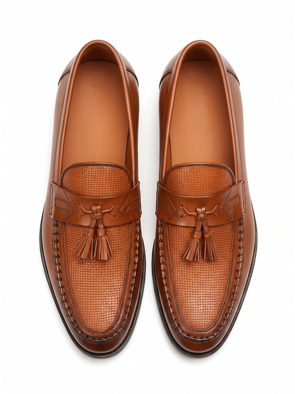 Men's Leather Slip-On Loafers, Woven Tassel Office Shoes