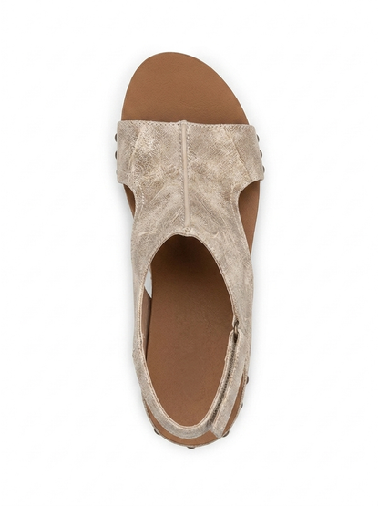 Women's Leather Wedge Sandals, Adjustable Fit, Walking Comfort