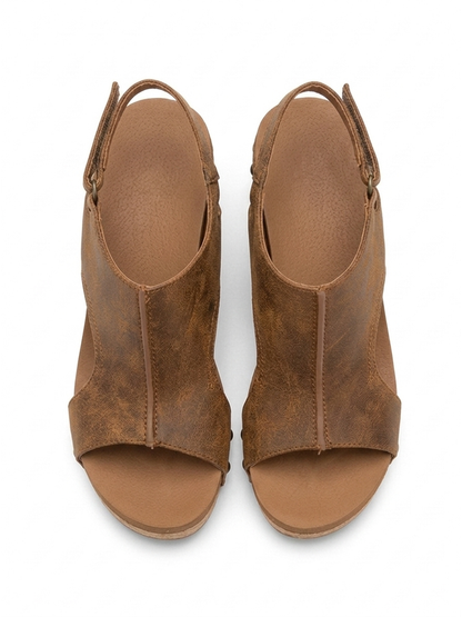 Women's Leather Wedge Sandals, Adjustable Fit, Walking Comfort