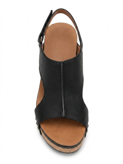 Women's Leather Wedge Sandals, Adjustable Fit, Walking Comfort