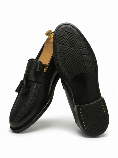 Men's Leather Slip-On Loafers, Woven Tassel Office Shoes