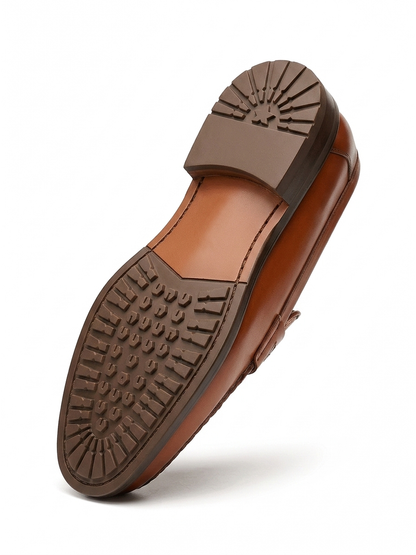 Men's Leather Slip-On Loafers, Woven Tassel Office Shoes