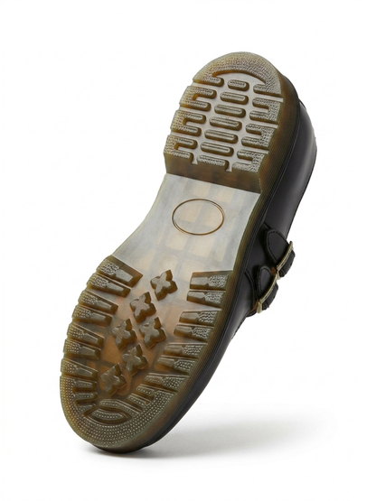 Women's Leather Double Buckle Flats Round Toe Cushioned