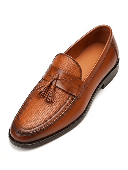 Men's Leather Slip-On Loafers, Woven Tassel Office Shoes