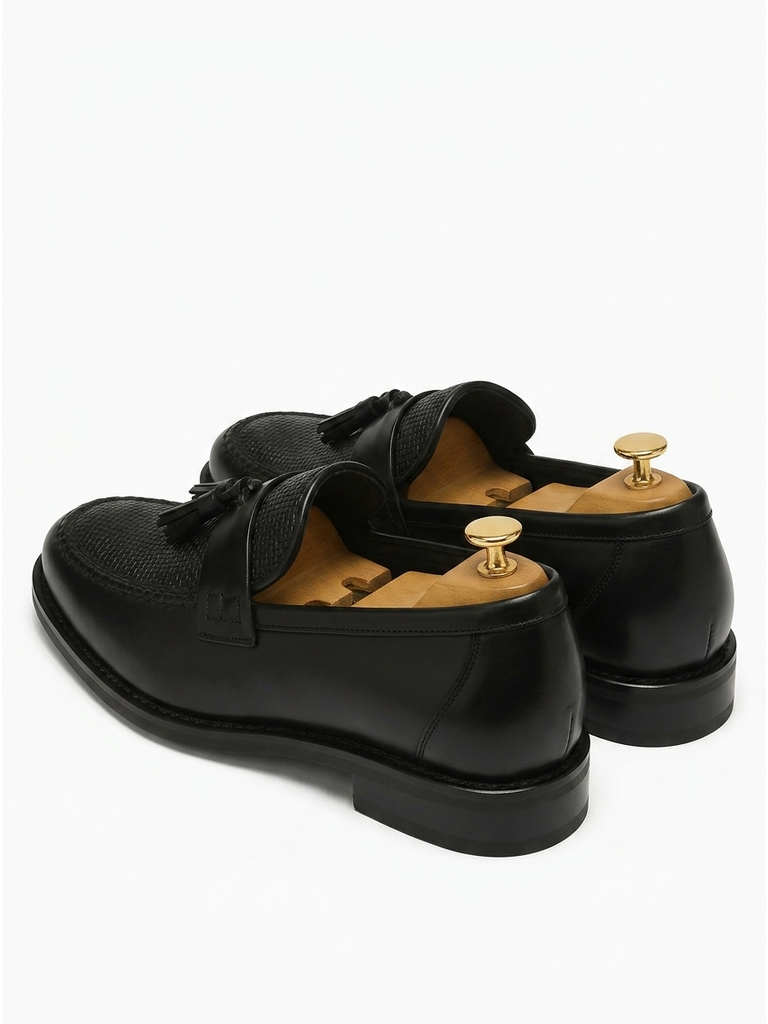 Men's Leather Slip-On Loafers, Woven Tassel Office Shoes