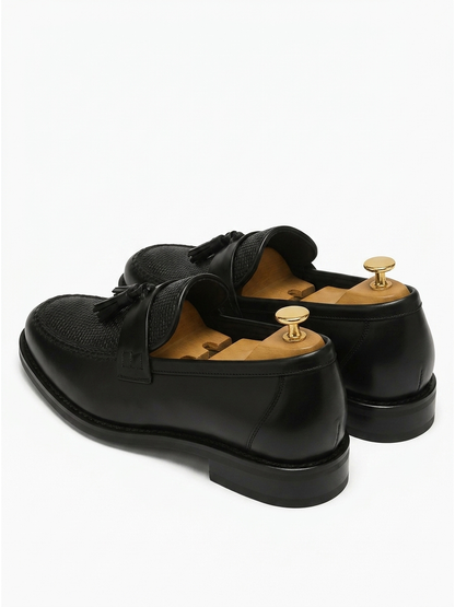 Men's Leather Slip-On Loafers, Woven Tassel Office Shoes