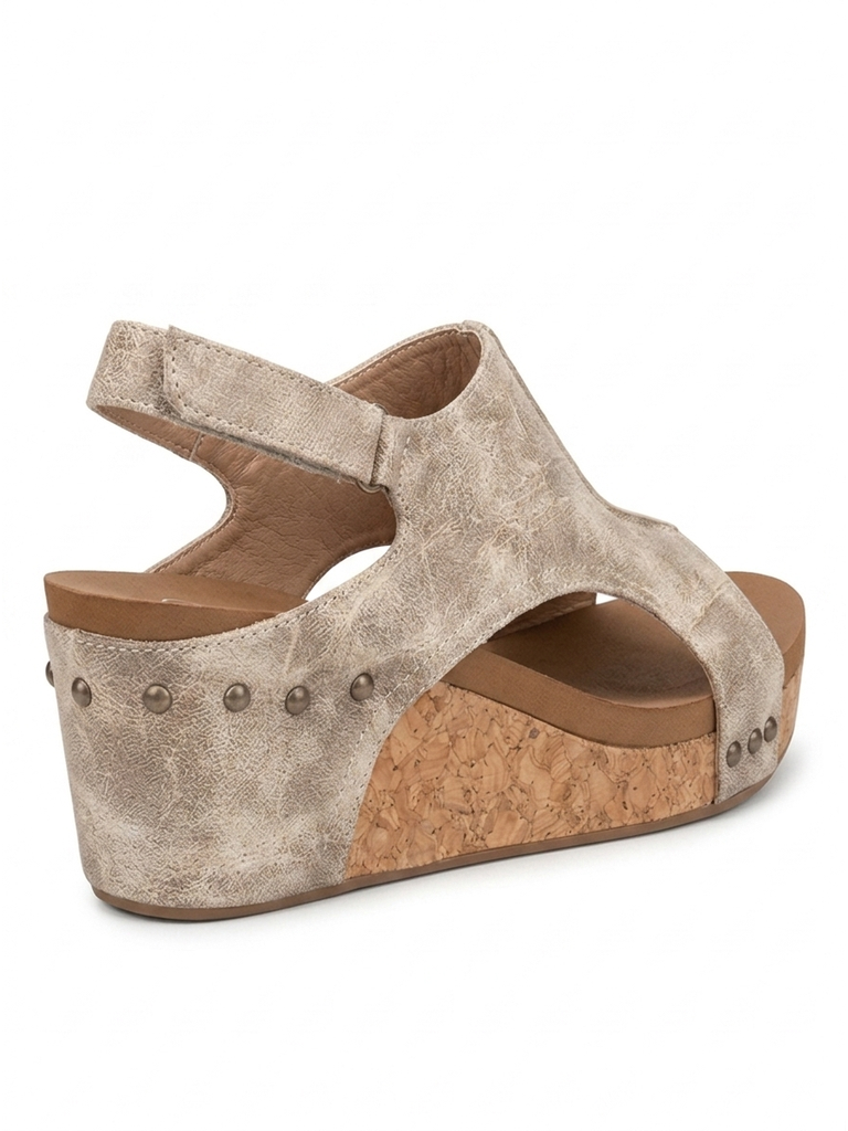 Women's Leather Wedge Sandals, Adjustable Fit, Walking Comfort