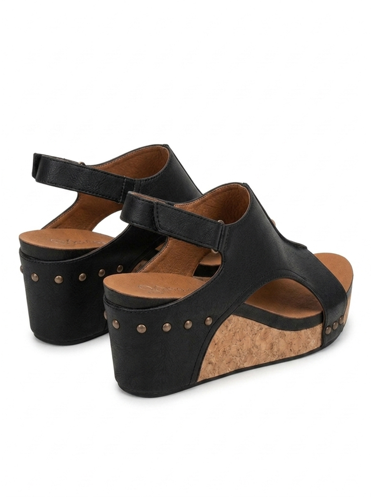 Women's Leather Wedge Sandals, Adjustable Fit, Walking Comfort