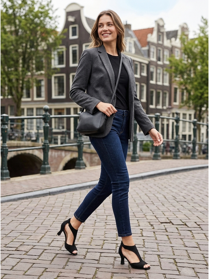 Comfortable Heels for Women, Arch Support Peep-Toe Block Heel
