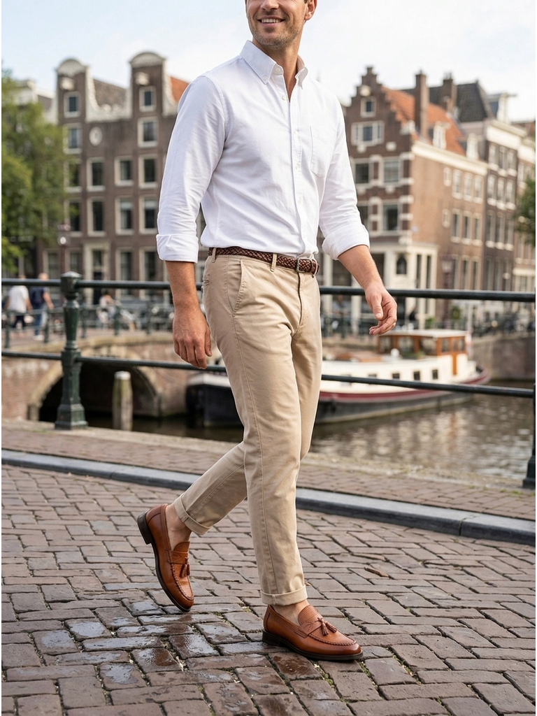 Men's Leather Slip-On Loafers, Woven Tassel Office Shoes