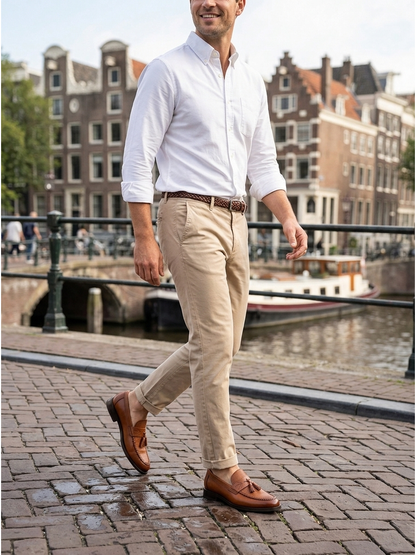 Men's Leather Slip-On Loafers, Woven Tassel Office Shoes
